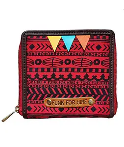 Funk For Hire Women Printed Red Canvas Square Wallet