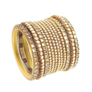 T4 Jewels 18k Gold Plating Modern Beautiful Kundan Bangles Set For Women & Girls - (Set Of 1)_Gold Set_2.4