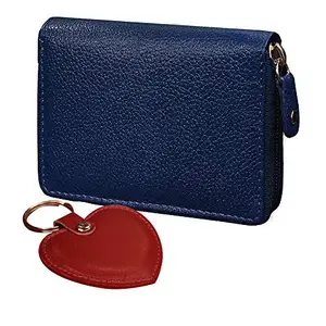 ABYS Valentine Day Special Genuine Leather Blue Wallet for Men and Women (Set of 2 - One Wallet & One Keyring)