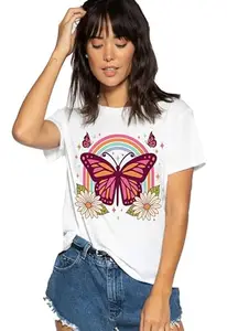 Epiko Oversized Fit Animated Butterfly Printed Women Cartoon Tshirt | Comfortable Graphic Tops and Tshirt for Women and Girls