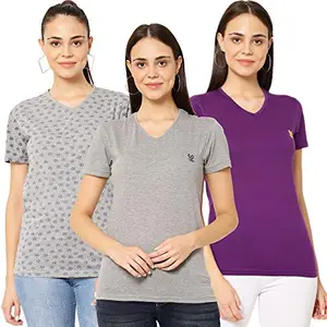 Mack JONNEY V-Neck Regular Fit Half Sleeve Women T-Shirt (Pack of 3)-V_PRT_4MLG_PUR_MLG_03-XXL