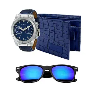 Relish Blue Combo Wrist Watch, Sunglasses and Wallet Mens and Boys | Combo for Mens RE-WWS233C