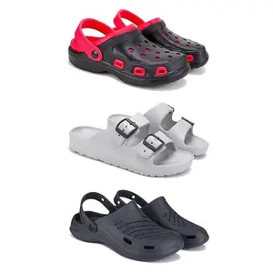 DRACKFOOT-Lightweight Classic Clogs || Sandals with Slider Adjustable Back Strap for Men-Combo(5)-3017-3114-3146-10 Black