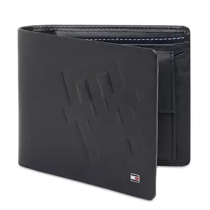 Tommy Hilfiger Men Wester RFID Protection Leather Global Coin Wallet - Black