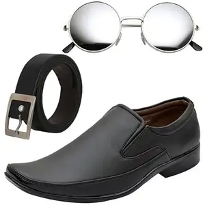 Vitoria Tranding & Fashionable Men Formal Shoes with Free Belt & Unisex Round Sliver Sunglasses Combo/8