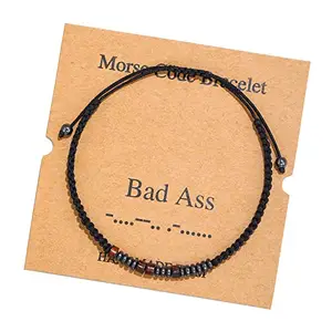 COLORFUL BLING Inspirational Graduation Morse Code Beaded Stone Wrap Strand Rope Adjustable Bracelets for Women Men Funny Mantra Birthday Gifts Best Friend Jewelry on Silk Cord Meaning Card, rope Stone Wood, rope