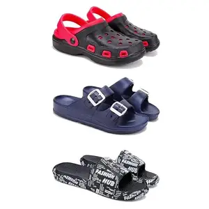 DRACKFOOT-Lightweight Classic Clogs || Sandals with Slider Adjustable Back Strap for Men-Combo(5)-3017-3116-3103-10 Black