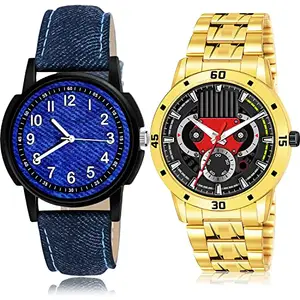 NIKOLA Designer Analog Blue and Gold Color Dial Men Watch - B8-(29-S-21) (Pack of 2)