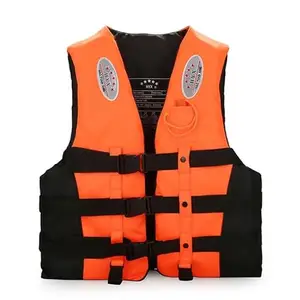 JENY 3-Buckle Life Jacket with Whistle & Crotch Straps, for Adults Vest Life Safety Jackets Weight Capacity 70-90 KG (Color- Orange)