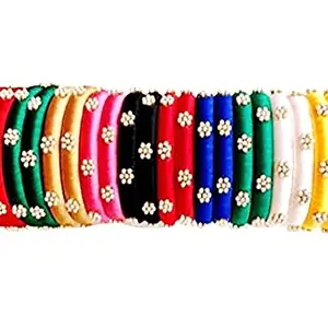 thread trends Plastic Base Metal and Pearl Bangles for Women (Multicolored)