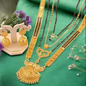 Black & Gold Alloy Mangalsutra Set for Women (Non-Adjustable, 5 Pcs, 7q3moe_Mangalsutra)