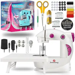 Joomouney Mini Sewing Machine-Electric Sewing Machine with table set and light tailoring clothes stitching silai machine small portable Hand sewing machine for home carfts(white kit 2)