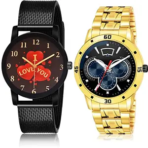 NIKOLA Stylish Analog Black and Gold Color Dial Men Watch - BRM22-(61-S-21) (Pack of 2)
