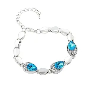Bling Queen Women's Silver Plated Charm Bracelet With Lobster Claw Closure, Crystal Bracelet, Charm Bracelet, Link Chain Bracelet, Teardrop Chain Bracelet, Leaf Chains Bracelet, Stylish Bracelets Chain(Blue)