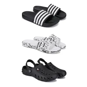 Lightweight,Classic SliderSandals with Clogs for Men-Combo(3)-3024-3104-3144-7 Black-2434