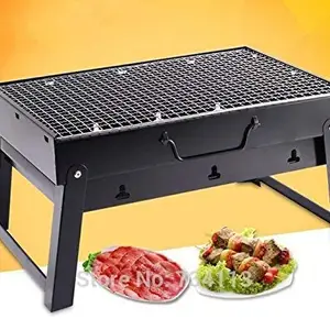 genrik grofly Small Portable BBQ Briefcase Style Folding Grill Toaster (Black)(L-14 x W-11 x H-9 in)