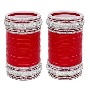 Lucky Jewellery Bridal Bangle Set Dhanteras/Diwali/Bhai Dooj Collection Wedding Punjabi Chuda Designer Chura CZ Stone Kundan Red Color Choora For Women (1700-M1C1-GEET-R28)