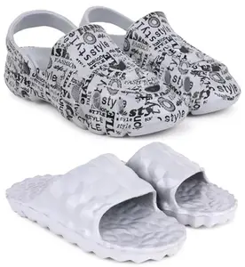 Pampy Angel Combo Pack of 2 Slipper/Flip Flops/Slides/Clogs/Sandals with Adjustable Back Strap for Men,(Cl-A-Style-Grey,Diamond-Grey),9 (UK/India)