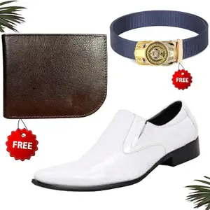 Graceful Formal Shoes/Party Shoes/Shoes Combo with Free Wallet & Belt for Men and Boys (BAZAAR2559_TCC-BR-401) Multicolor