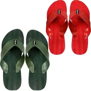 Vitoria Men Slippers | Soft Comfortable Stylish And Anti Skid Men's Flip-Flops & Slippers | Color : Green-Red | Size : 7, FPKS03WveGrnSlprS03WveRedSlpr2SP-7