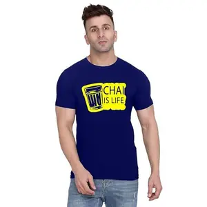 ALLEN BLACK Men's Round Neck T-Shirt, (GU_ S_8033_BZR) Navy