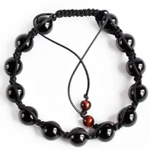Lady Works Natural Shungite Threaded Shamballa Bracelet 8mm Round Smooth Beads Shungite Adjustable Thread Bracelet. Unisex Macrame Yoga Bracelet.|LW_TDBR_1665