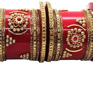 AAPESHWAR Plastic Beautiful Traitional Chudas/Bangle Set for Women and Girls (Red, Gold, 2.8) (Pack of 1) (15014)