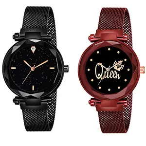 Talgo Casual Analogue New Unique Designer Black Dial Black & Red Magnet Strap Wrist Watch - for Women & Girls