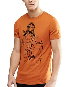 Young Trendz Men's Cotton Shiv Printed Tee (Orange, Large) (Shiv-Orange-L)