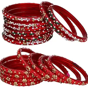Colorful Glass Bangles/Kada Set Ornamented with Colourful Chips & Beads_kJ198 (AnBang-DE2.a_bang)