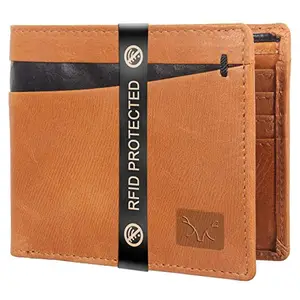 AL FASCINO Stylish Tan Leather Wallet/Purse for Men with RFID Protection