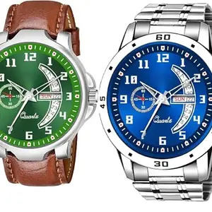 Day n Date Men Stylish Analog Latest Watches Combo - Set of 2 - BRN-6-AND-SLV-4