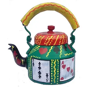 iHandikart Handpainted Designer Aluminium Kettle For Tea/Coffee,Home Décor Diwali Gift Purpose, Capacity 1L, Size 8.5