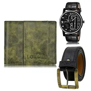 LOREM Watch-Artificial Leather Belt & Wallet Combo for Men (Fz-Lr70-Wl18-Bl01)