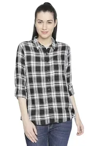 Women Black Check Shirt,Cotton Shirt for Women 5.