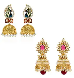 YouBella Special Combo of Gold Plated Dancing Peacock Pearl studded Jhumka Earrings for Girls and Women : Best Rakhi Gift Jewellery