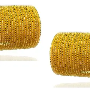 Precious Beauty Beautiful Stylish Golden Zari Dot Glass Bangles set for women & girls.(Pack of 48 Bangles) (Yellow, 2.80 INCHES)