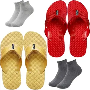 Vitoria Men Slippers | Soft Comfortable Stylish And Anti Skid Men's Flip-Flops & Slippers | Color : Multicolor | Size : 10, 2SLPSpidrYlwBoltRedDrkGryLgtGryScks-10