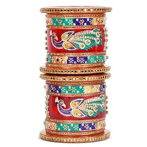 BRIDAL GARNISH Plastic Traditional Chuda Women Fashion Designer Plastic Kada Designer Stone Chura Base Glittery Design Embroidry Women Fashion Designing Kada For Women And Girls Bangle Chura I Wedding Chura I Bridal Chura Dulhan Chuda I Rajasthani Bangle Kada I (Peacock-2, 2.4)