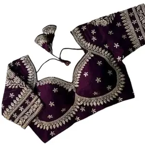 Fancy Embroidered Blouse with Hook Closure Design No blouse85_36 Wine