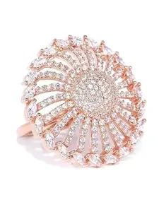 SELTOES Cocktail American Diamond Ring for Women Round Flower Design