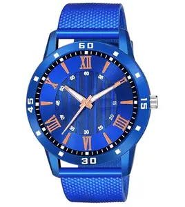 Blue Dial PU Strap Stylish Analog Watch for Men-RMN_1590