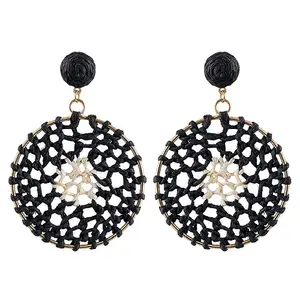 University Trendz Handcrafted Crosia Threadwork Black & White Dangler Earrings for Women & Girls