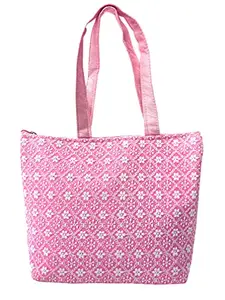 Thawani Enterprises Pink Embriodery Zipper Bags for Women with Zipper, Shopping Bag for Grocery, Cosmetics, Travel, Beach , Shoulder Handbags for Women, Temple Bags, Stylish Trendy