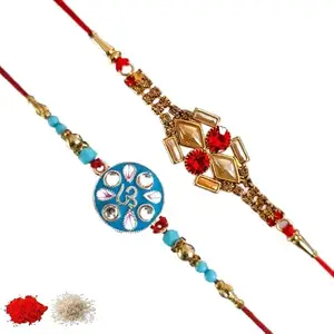 Rakhiya.com Designer Rakhi set of two, Multicolour rakhi, combo of two (set of 2), With Roli Chawal Packet 1119