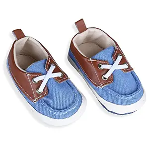 BabyMoo Colour Blocked Stylish Boat Slip-On Booties For 0-6 Months Baby Blue