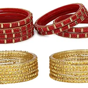 Colorful Glass Bangles/Kada Set Combo Ornamented With Colourful Chips & Beads_D729 (AkBang2-GU1.a_bang)