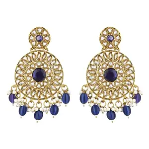I Jewels Gold Plated Traditional Handcrafted Kundan Pearl Floral Design Earrings For Women/Girls (E3177Bl)