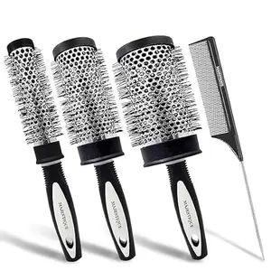 Majestique Blow Drying Hair Brush Set – 3 Round Brushes & 1 Tail Comb for Styling, Curling, Straightening | Heat-Resistant Brushes for Men & Women | Pack of 4 Combo
