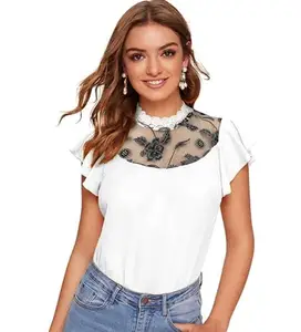 Women's Polyester Solid Cap Sleeve Sweetheart Neck Top (White, XL)-PID56682